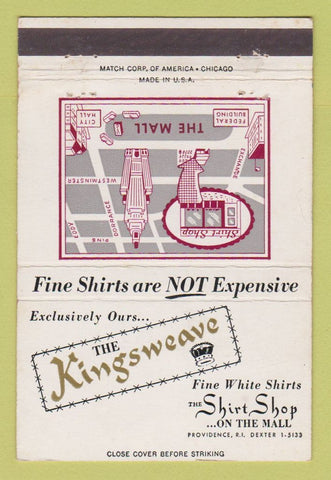 Matchbook Cover - The Kingsweave Clothes Shirts Providence RI WEAR 40 Strike