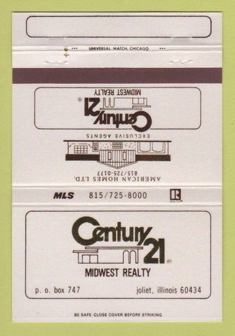 Matchbook Cover - Century 21 Real Estate Joliet IL 40 Strike