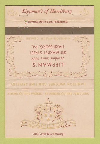 Matchbook Cover Hamilton Watches Lippman's Jewelry Harrisburg PA WEAR 40 Strike