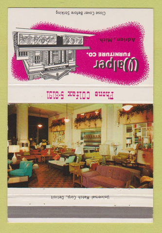Matchbook Cover - Walper Furniture Adrian MI 40 Strike