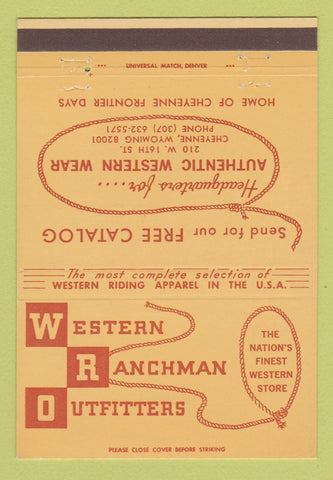 Matchbook Cover - Western Ranchman Outfitters Cheyenne WY  40 Strike