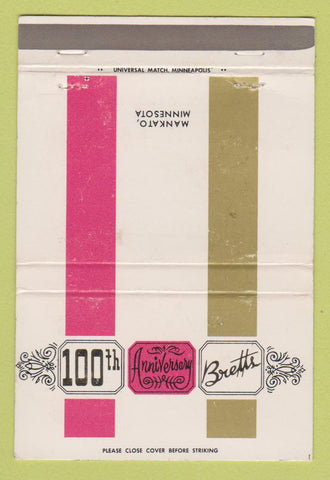 Matchbook Cover - Bretts Mankato MN 100th WEAR 40 Strike