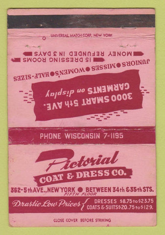 Matchbook Cover Pictorial Coat Dress Womens Clothes New York City WEAR 40 Strike