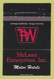 Matchbook Cover - McLean Motor Hotels Springfield MO WEAR CHAIN 40 Strike