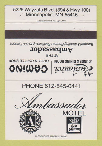 Matchbook Cover - Ambassador Motel Best Western Minneapolis MN 40 Strike