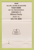 Matchbook Cover - Century 21 Real Estate Joliet IL 40 Strike