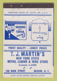 Matchbook Cover - TJ Martin's Liquor Beacon NY 40 Strike