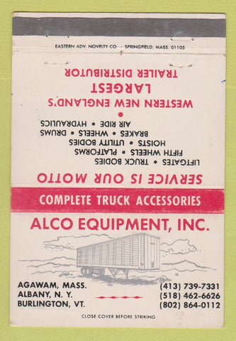 Matchbook Cover - Alco Equipment Truck Trailers Agawam MA Albany NY 40 Strike