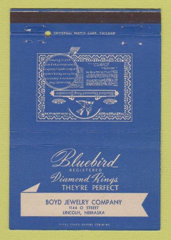 Matchbook Cover - Bluebird Diamond Rings Boyd Jewelry Lincoln NE 40 Strike