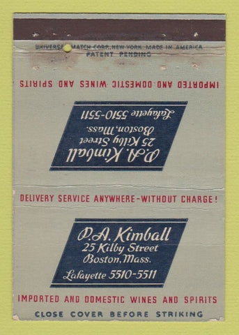 Matchbook Cover - PA Kimball Liquor Boston MA WEAR 40 Strike