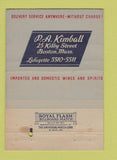 Matchbook Cover - PA Kimball Liquor Boston MA WEAR 40 Strike