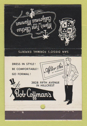 Matchbook Cover - Bob Coffman's Men's Clothes San Diego CA 22 Strike Feature