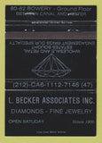 Matchbook Cover - L Becker Jewelry Diamonds New York City 40 Strike