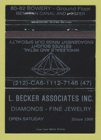 Matchbook Cover - L Becker Jewelry Diamonds New York City 40 Strike