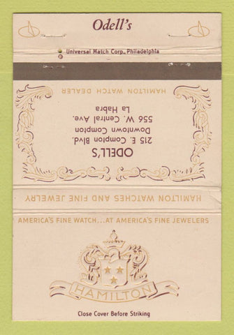 Matchbook Cover - Hamilton Watches Odell's Jewelry Compton CA WEAR 40 Strike