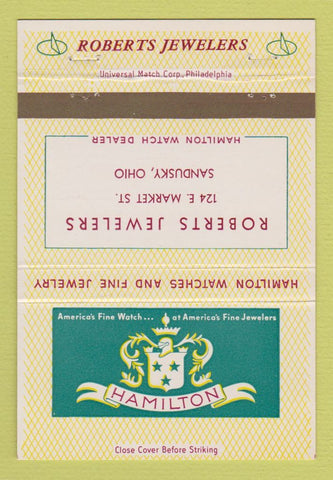 Matchbook Cover - Hamilton Watches Roberts Jewelry Sandusky OH 40 Strike