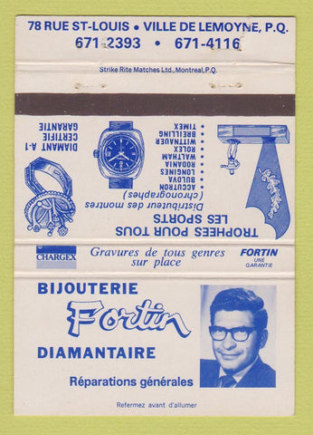 Matchbook Cover - Bijouterie Fortin Watches Ville De Lemoyne QC WORN 40 Strike