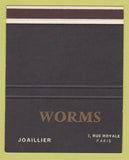 Matchbook Cover - Worms Joaillier Jewelry Paris France SAMPLE 40 Strike
