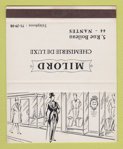 Matchbook Cover - Milford Chemiserie DeLuxe Clothes Nantes SAMPLE 40 Strike