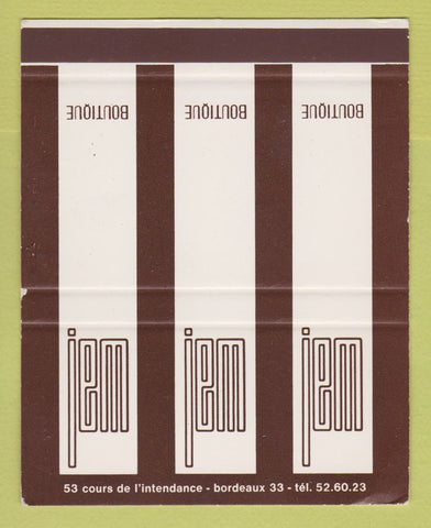 Matchbook Cover - Jem Boutique Bordeaux France SAMPLE WEAR 40 Strike