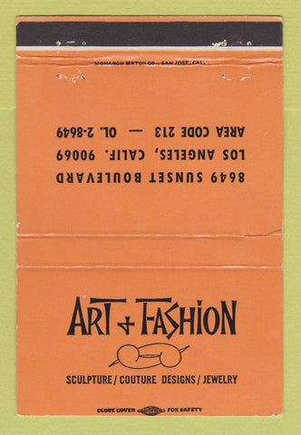 Matchbook Cover - Art & Fashion Jewelry Clothes Los Angeles CA 40 Strike