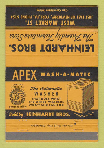 Matchbook Cover - Leinhardt Bros Furniture Appliances York PA 40 Strike