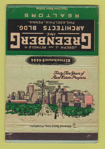 Matchbook Cover - Greenberg Real Estate Philadelphia PA WORN 40 Strike