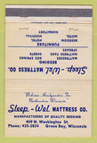 Matchbook Cover - Sleep Wel Mattress Green Bay WI 40 Strike