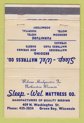 Matchbook Cover - Sleep Wel Mattress Green Bay WI 40 Strike