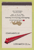 Matchbook Cover - Lion Match Company RMS Indianapolis IN 1954 22 Strike Feature