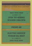 Matchbook Cover - Electric Service Timken Oil Heat Iowa Falls IA WORN 40 Strike