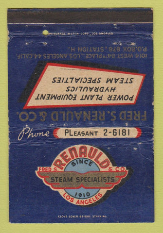 Matchbook Cover - Renauld Steam Specialists Los Angeles CA WORN 40 Strike
