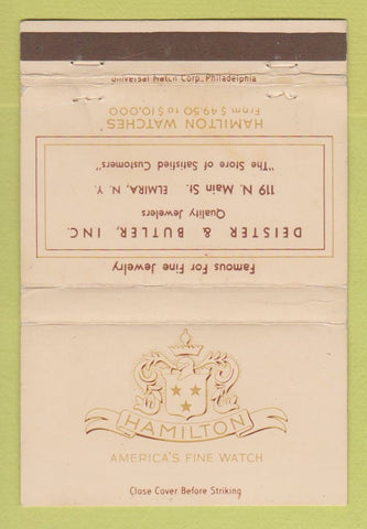 Matchbook Cover - Hamilton Watches Deister Jewelry Elmira NY WEAR 40 Strike