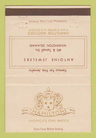 Matchbook Cover - Hamilton Watches Antoine Jewelry Wilmington DE 40 Strike