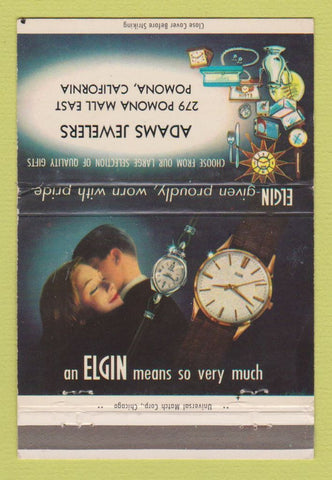 Matchbook Cover - Elgin Watches Adams Jewelry Pomona CA WEAR 40 Strike