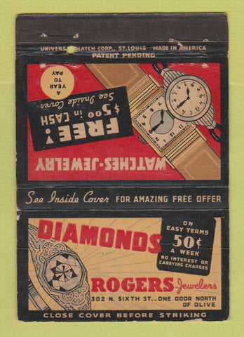 Matchbook Cover - Rogers Jewelry Diamonds WORN 40 Strike