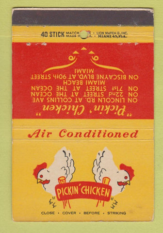Matchbook Cover - Pickin' Chicken Miami FL WEAR 40 Stick