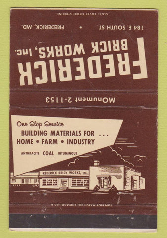 Matchbook Cover - Frederick Brick Works Frederick MD WORN 40 Strike