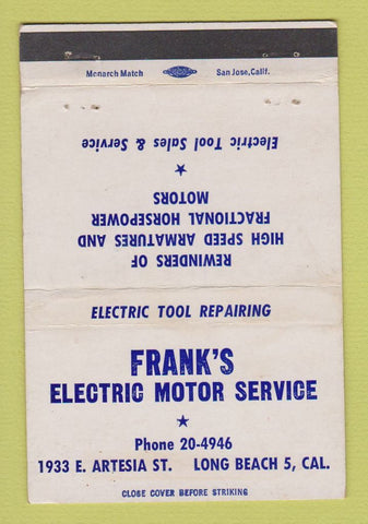 Matchbook Cover - Franks Electric Motor Service Long Beach CA WEAR 40 Strike