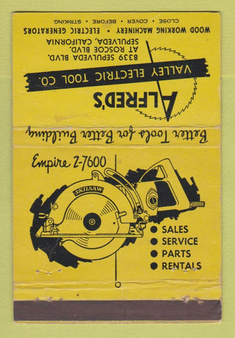 Matchbook Cover - Aldred's Valley Electric Tool Los Angeles CA WEAR 40 Stick