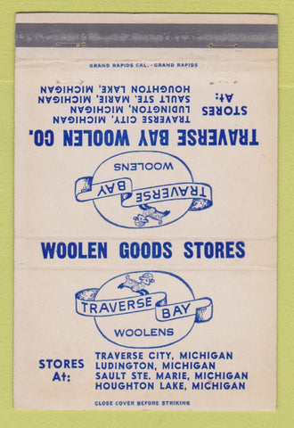 Matchbook Cover - Traverse Bay Woolens City MI Ludington 40 Strike