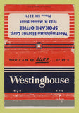 Matchbook Cover - Westinghouse Electric Corp Spokane WA WEAR 40 Strike