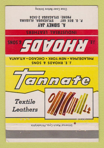 Matchbook Cover - JE Rhoads Sons Leathers A Sidney Jay Sylacauga AL 40 Strike