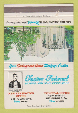 Matchbook Cover - Foster Federal Savings Pittsburgh PA New Kensington 40 Strike