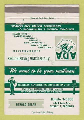 Matchbook Cover - Michigan Advertising Detroit MI Gerald Sklar 40 Strike
