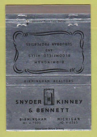 Matchbook Cover - Snyder Kinney Bennett Birmingham MI Real Estate 40 Strike