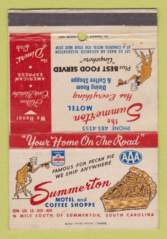 Matchbook Cover - Summerton Motel Coffee Shop SC WEAR 40 Strike