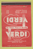 Matchbook Cover - Verdi Restaurant Philadelphia PA WEAR 40 Strike