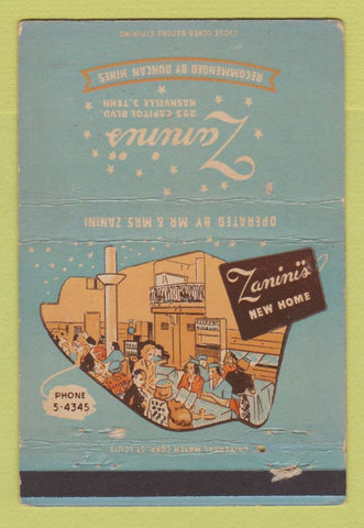 Matchbook Cover - Zanini's Restaurant Nashville TN WEAR 40 Strike