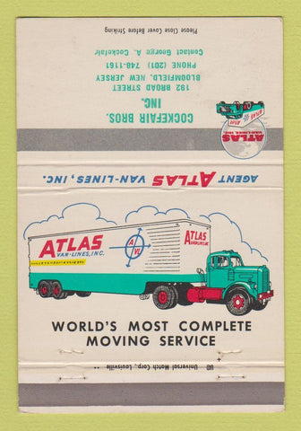 Matchbook Cover Atlas Van Lines Trucking Cockefair Bros Bloomfield NJ 40 Strike